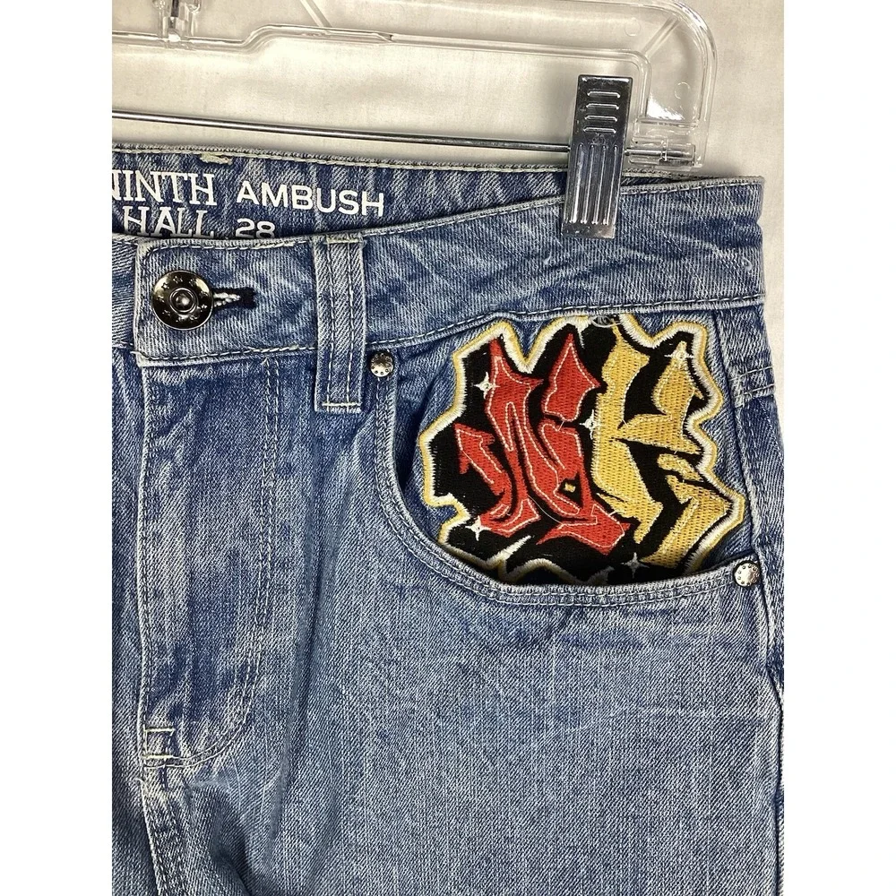Ninth Hall Ambush Jeans Mens 28 Embroidered Dragon, Blue Denim 90's - Picture 3 of 12